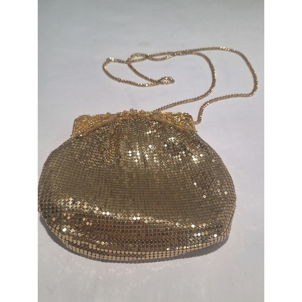 Vintage Whiting&Davis Gold Mesh Evening Bag Rhinestone Frame Near Mint Condition